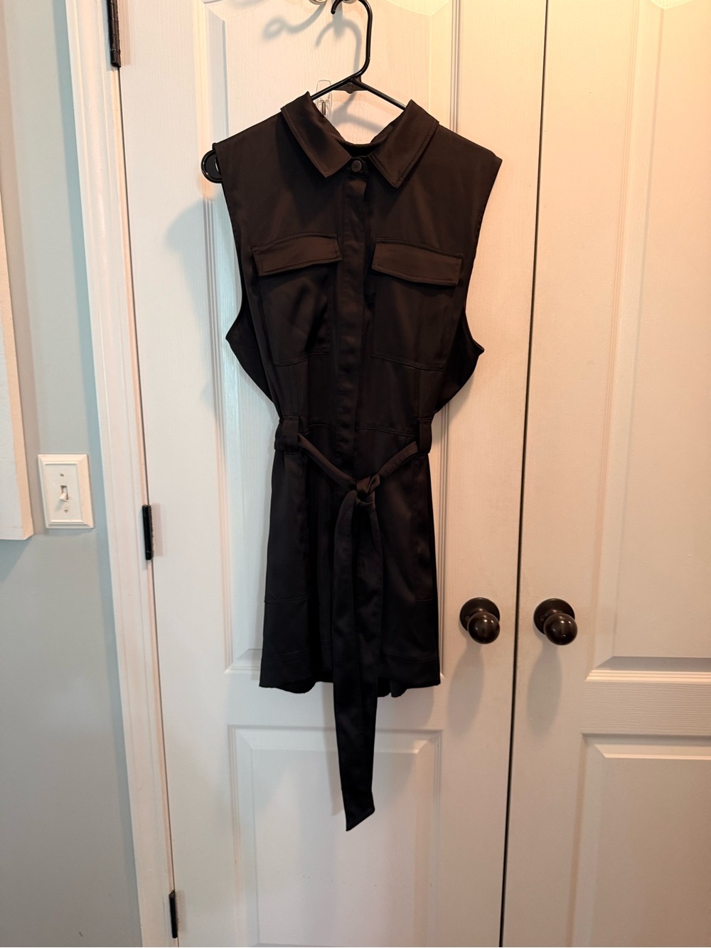 Rachel Zoe Satin Belted Utility Romper in black Sz 14